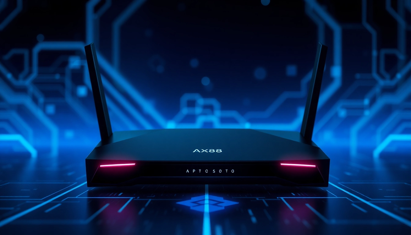 AX88 WiFi router in use, showcasing fast wireless connectivity and modern design for high-performance networking.