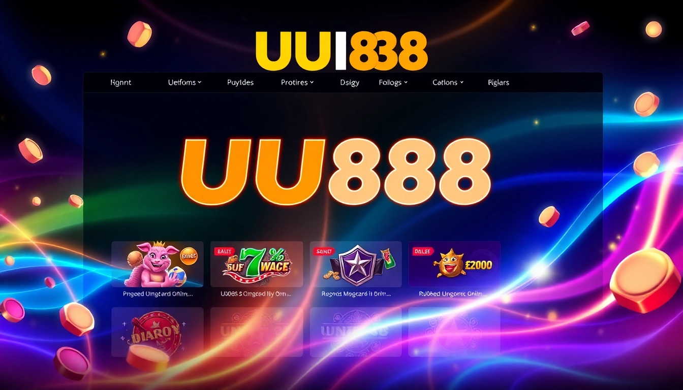 Engaging illustration of UU88 online casino platform with vibrant graphics and interactive elements, highlighting safety and excitement.