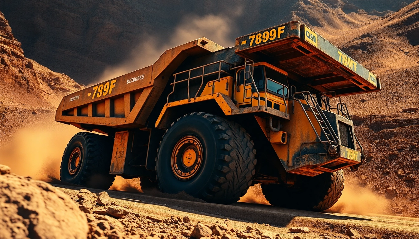 789F mining truck navigating rugged terrain, showcasing durability and power for heavy industry applications.
