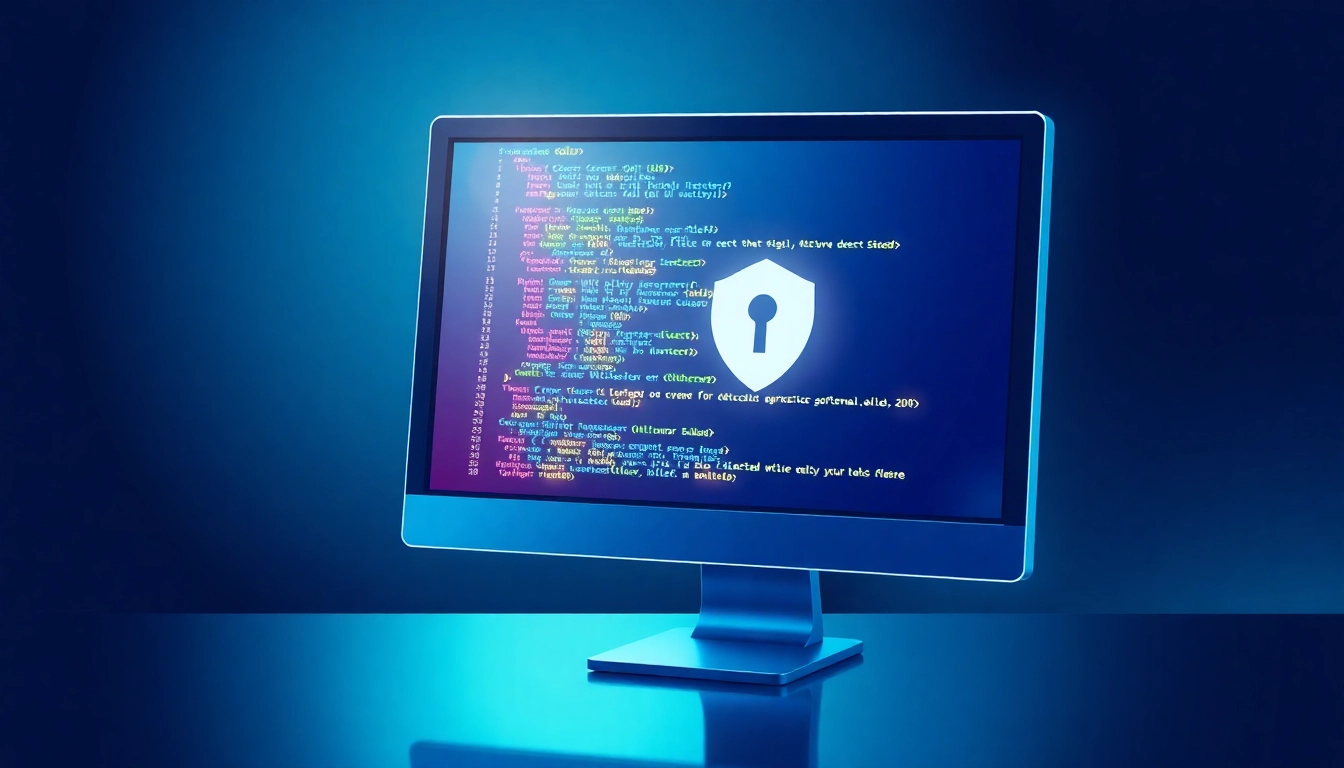 Cybersecurity protection featuring https://sys32win.com/ ensuring malware removal and system security for Windows users, with digital shield graphics and code snippets highlighting threat detection.