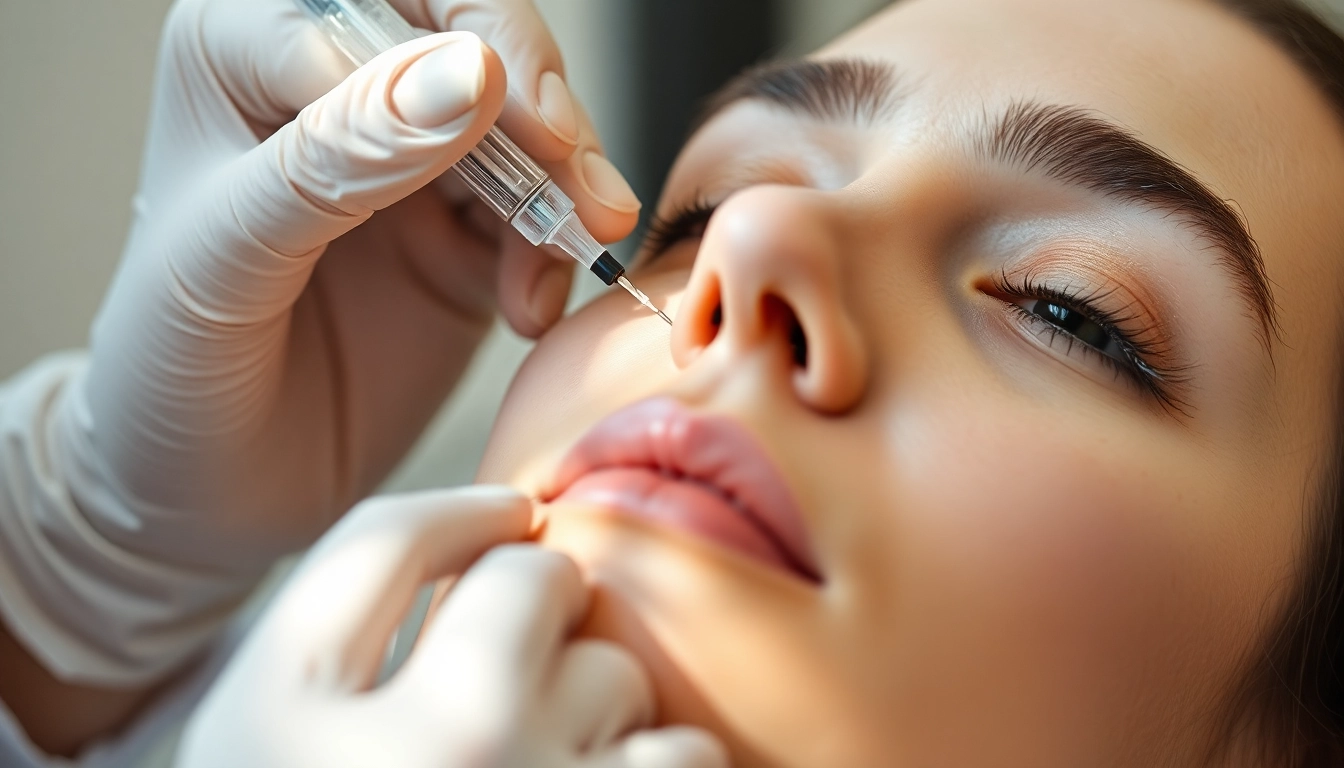 Administering Botox Behandlung to smooth facial wrinkles, showcasing professional care in a serene environment.