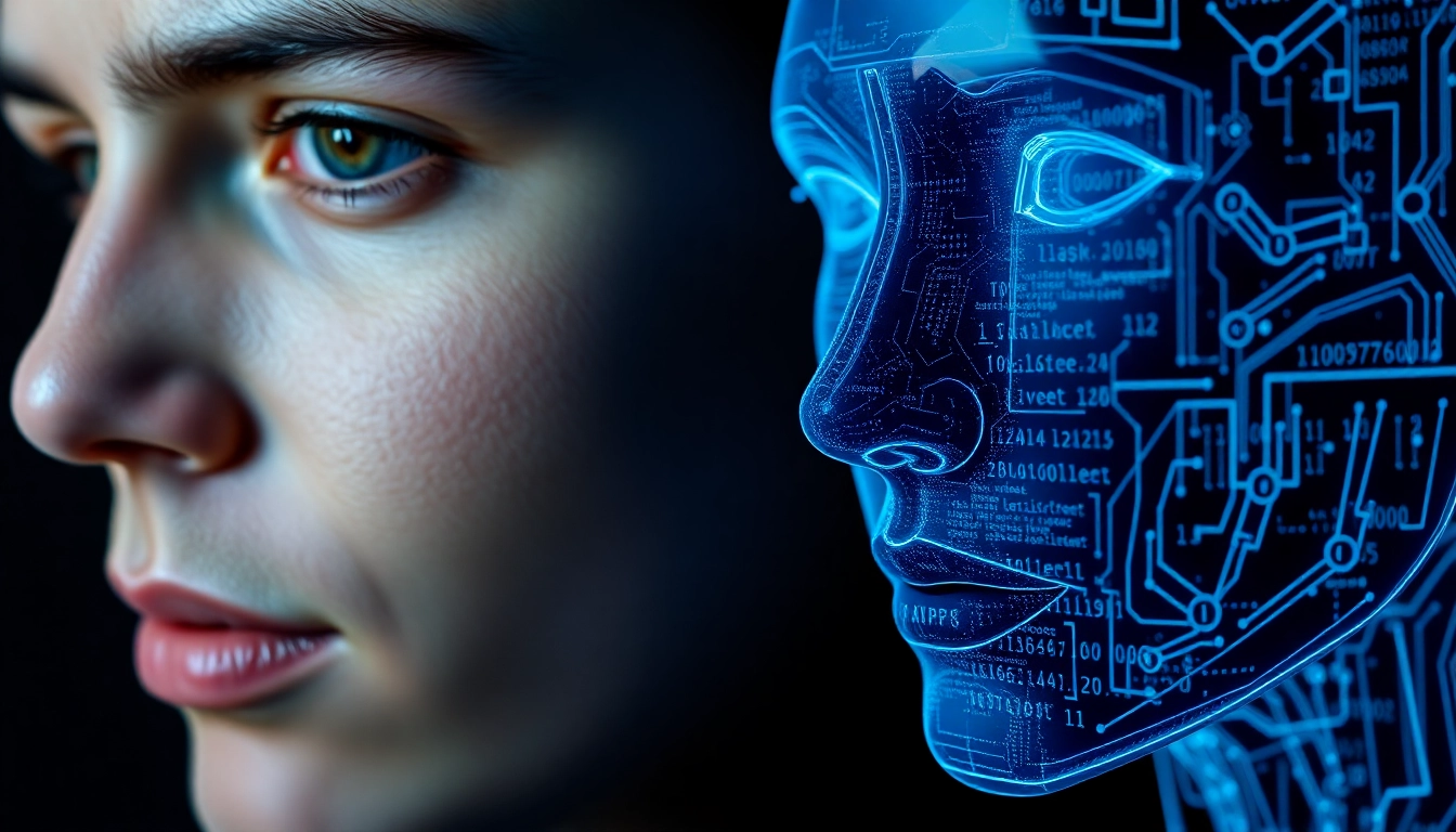 Human or Not AI image illustrating the comparison between human expressions and AI interface, highlighting the contrast for accessibility and clarity in discerning AI versus human.