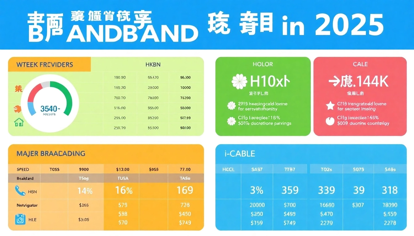 2025 Hong Kong broadband plans comparison infographic, featuring major providers and their offerings.