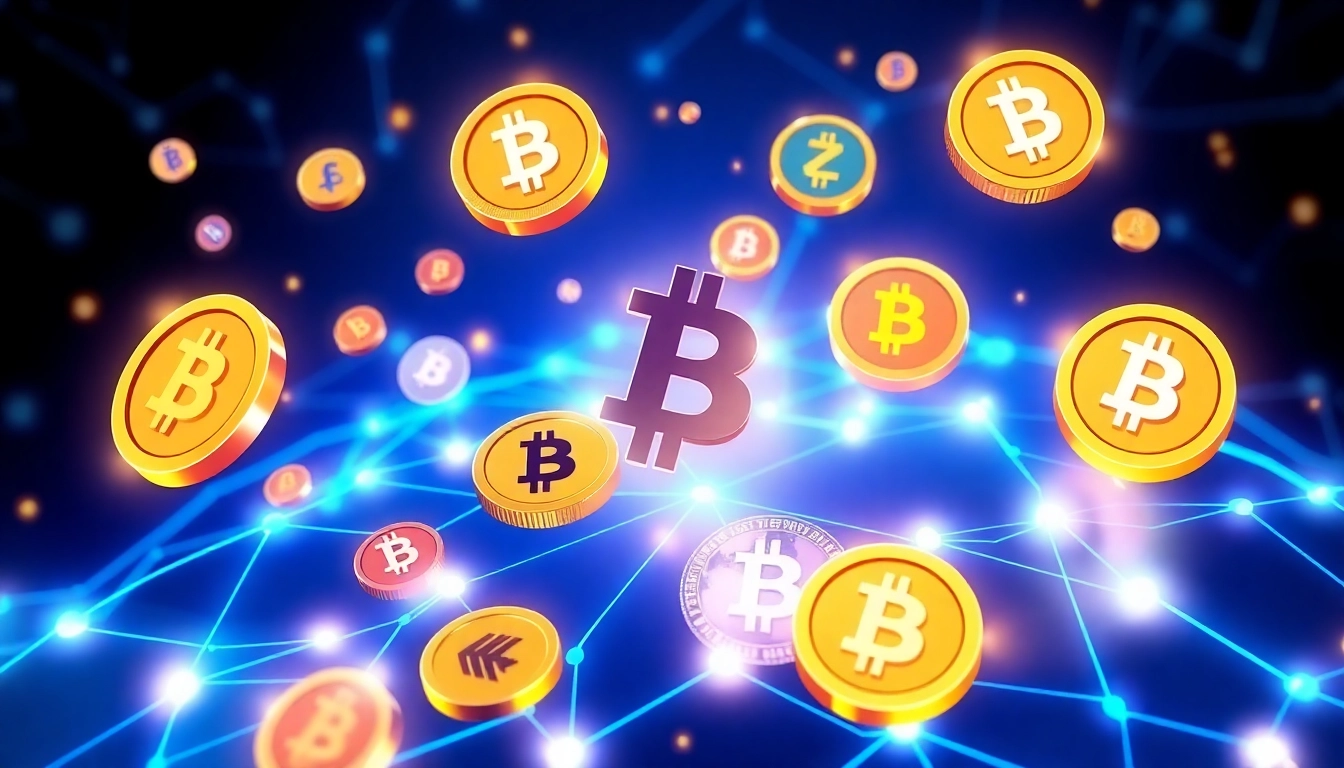Dynamic scene of different altcoins swirling around a secure blockchain, highlighting the
