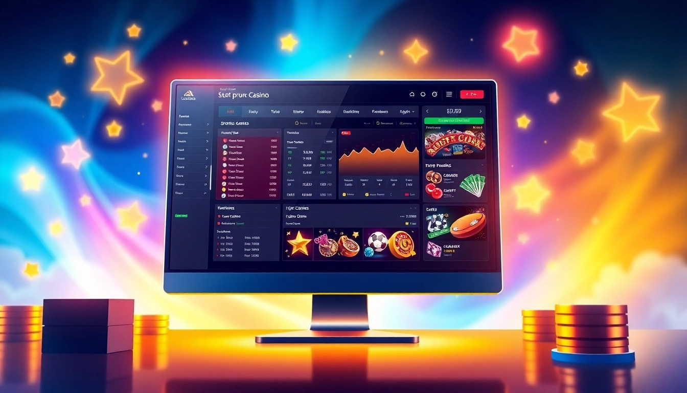 Digital illustration of an online sportsbook and casino platform with live betting interface and vibrant colors.