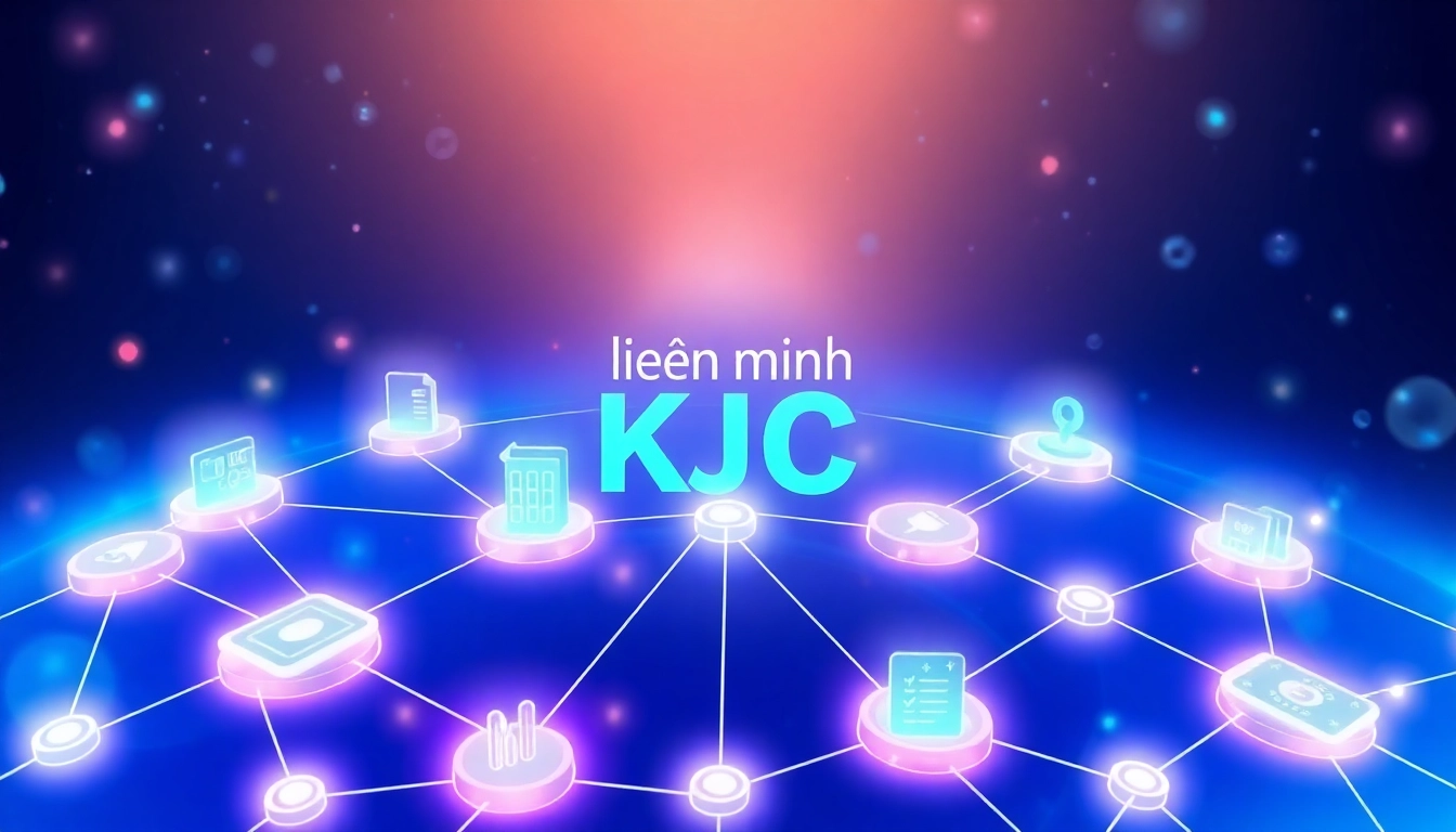 Liên minh KJC actively connecting global entertainment platforms with advanced technology visuals, symbolizing a dynamic digital alliance.