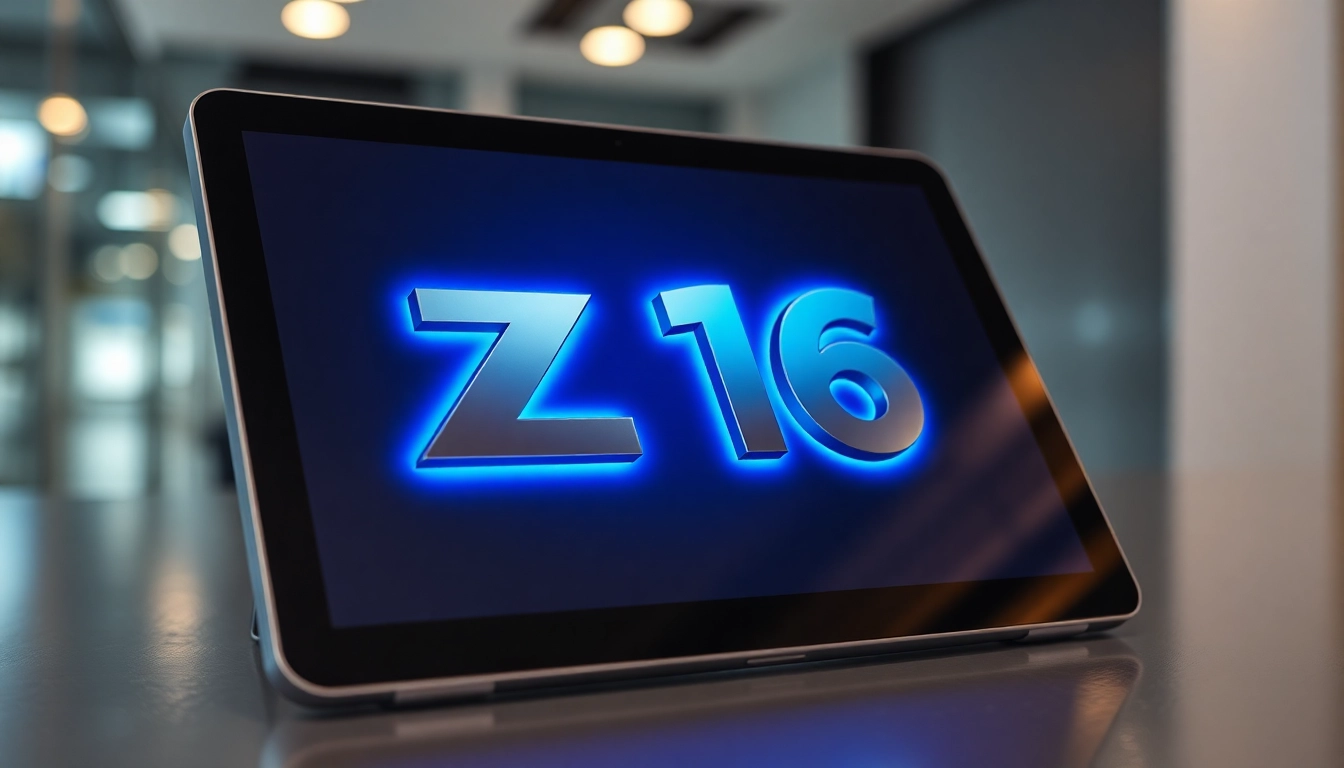 Z16 logo showcased on a sleek digital device, highlighting advanced technology and modern design, perfect for tech enthusiasts and professionals.
