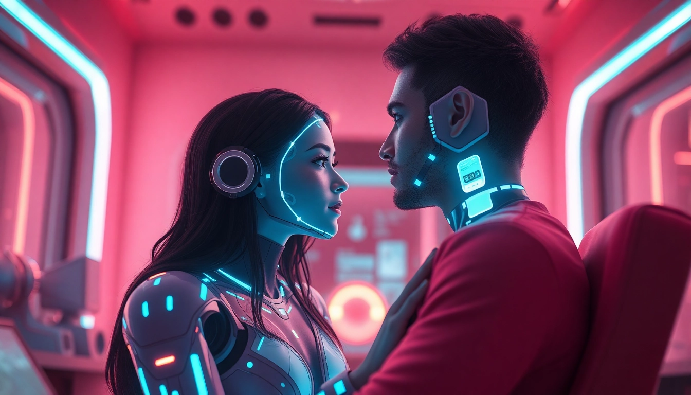 AI sex concept showing a realistic digital companion engaging in intimate conversation, highlighting modern AI intimacy tools for user connection.