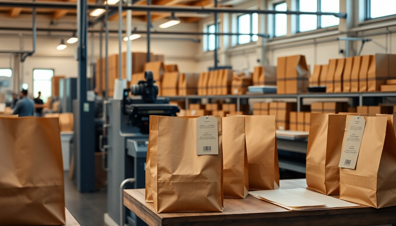 High-quality torba papierowa being filled with goods in a professional packaging facility,