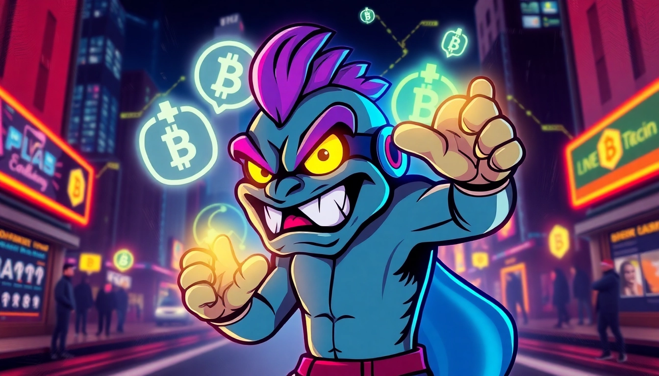 Engaging scene of Angry Pepe Solana holding a sword amid blockchain symbols, emphasizing