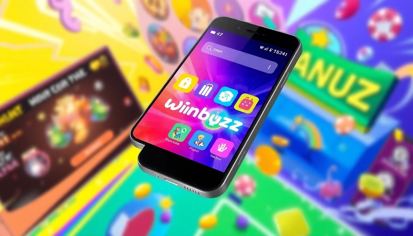 The Winbuzz App interface on a smartphone showing multiple gaming and betting features for