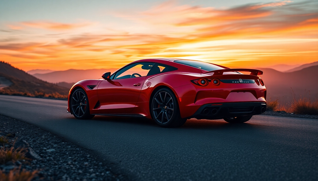 Auto sportive usate showcasing a luxurious sports car on scenic mountain road for sale or trade-in