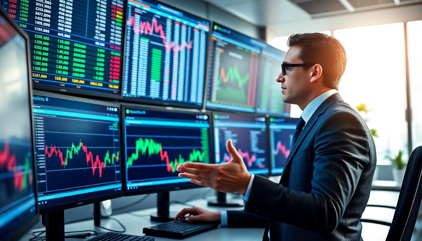 UK Trading News analysts review stock markets and gold trends in a modern office setting