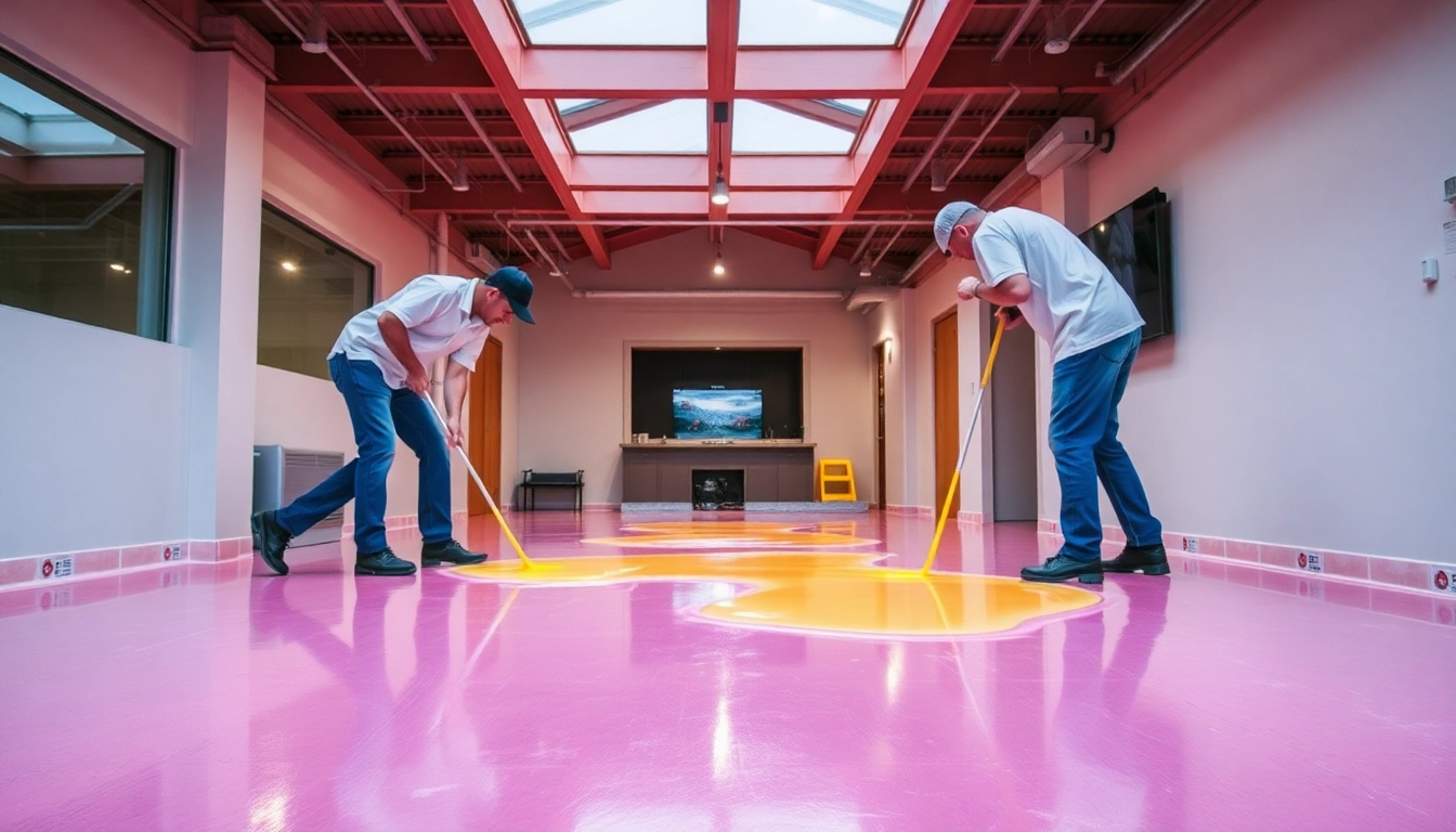 Professional team applying liquid screeding in Birmingham for smooth, durable floors and